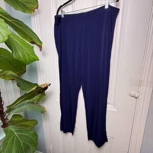 Susan Graver Essentials Liquid Knit Straight Leg Pant Navy Blue Womens Petite XL
